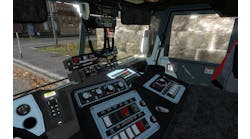 A typical custom chassis pumper dashboard. Note the radios and equipment located on top of the instrument panel and above the windshield, which may impede the line of sight from the driver&rsquo;s seat.