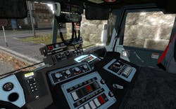 A typical custom chassis pumper dashboard. Note the radios and equipment located on top of the instrument panel and above the windshield, which may impede the line of sight from the driver’s seat. A typical custom chassis pumper dashboard. Note the radios and equipment located on top of the instrument panel and above the windshield, which may impede the line of sight from the driver’s seat.