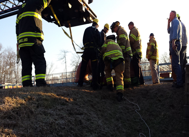 Photo 2: Topography issues complicated the use of various pieces of equipment, along with the ability of rescuers to work around the space.