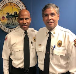 Toledo Fire & Rescue Senior Battalion Chief Brian Byrd, left, with retiring Chief Luis Santiago. Toledo Fire & Rescue Senior Battalion Chief Brian Byrd, left, with retiring Chief Luis Santiago.