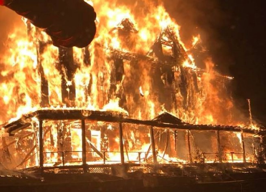 The 114-year-old Oakland Hotel in Webster Springs, WV, was fully engulfed in flames by the time a firefighter with the first arriving unit snapped this photo on Friday, July 20, 2018.