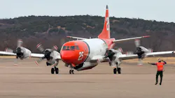 A Lockheed P-3 Orion converted into a firefighting airtanker by Airstrike Firefighters, LLC based out of Sacramento, CA.