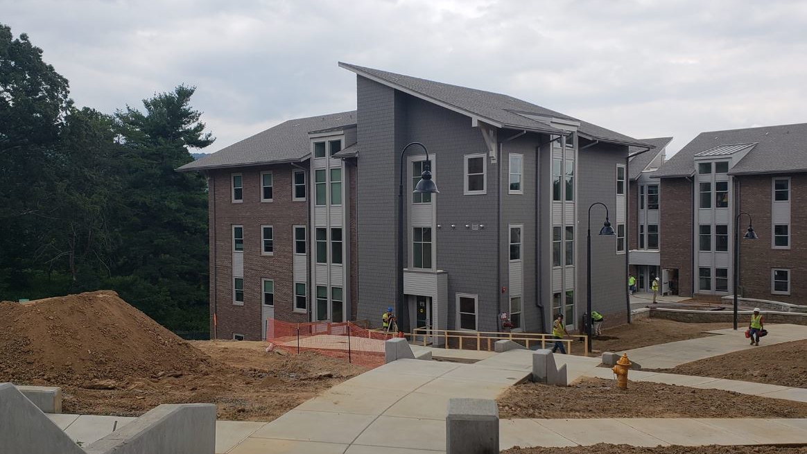 One of the new apartment-style residence halls on the campus of UNC Asheville where firefighters will live with students until several fire hazards in the buildings can be fixed.