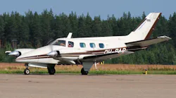 A Beechcraft B-60 Duke similar to one that crashed on Eglin Air Force Base near Valparaiso, FL, on Thursday, Aug. 30, 2018, killing four family members on board.