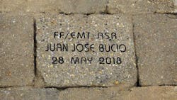 A brick honoring fallen Chicago firefighter Juan Bucio that was unveiled at the Fallen Firefighter and Paramedic Memorial Park on the Lake Michigan shore on Tuesday, Aug. 21, 2018. A brick honoring fallen Chicago firefighter Juan Bucio that was unveiled at the Fallen Firefighter and Paramedic Memorial Park on the Lake Michigan shore on Tuesday, Aug. 21, 2018.