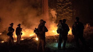 Firefighters conducting overnight operations against the Carr Fire in Shasta County, CA, on Thursday, Aug. 16, 2018.
