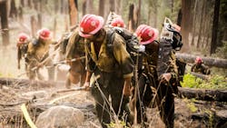 Wildland crews continue working to fully contain the Ferguson Fire in the Sierra National Forest on Monday, Aug. 13, 2018.