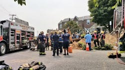 Philadelphia firefighters on scene during efforts to rescue a worker who was found dead after a trench collapse on Thursday, Aug. 16, 2018. Philadelphia firefighters on scene during efforts to rescue a worker who was found dead after a trench collapse on Thursday, Aug. 16, 2018.