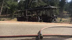A trolley that burst into flames while ferrying a wedding party to a ceremony in Lyons, CO, on Saturday, Aug. 25, 2018.