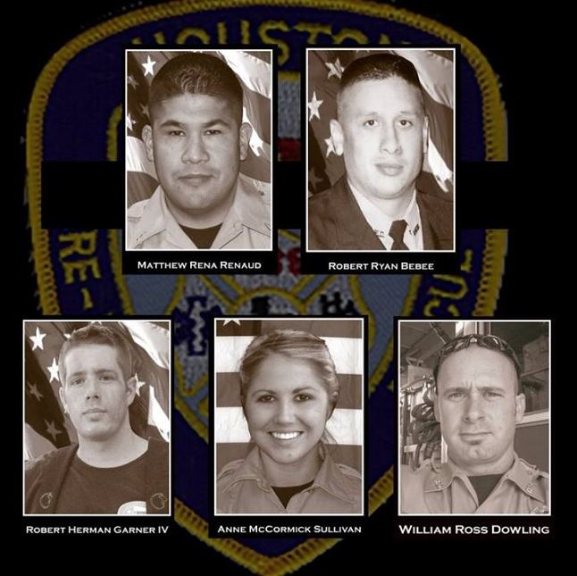 The five Houston firefighters who died as a result of the Southwest Inn fire on May 31, 2013.