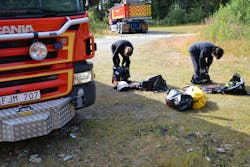The Skellefteå Model encourages firefighters to remove contaminated gear at the scene and store in a part of the vehicle cabin separate from where firefighters are riding. The Skellefteå Model encourages firefighters to remove contaminated gear at the scene and store in a part of the vehicle cabin separate from where firefighters are riding.