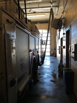 Figure 2: Example of flexible duct ventilation system at a fire station.