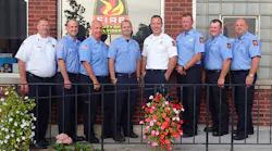 Members of Belvidere, IL, Fire Department Engine 102 and Ladder 150, from left: Captain Mark Zumbragel, Firefighter Jim Kriebs, Firefighter Jeff Vaughan, Firefighter Nic Thornton, Lt. Shawn Schadle, Firefighter Aaron Pihl, Firefighter Jason Swanson and Firefighter Mark Beck.