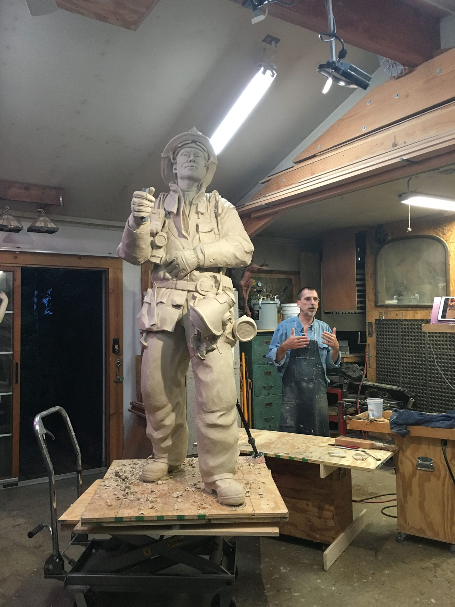 Local artist Andrew Jumonville put the finishing touches on the life-sized bronze statue and it has been shipped to the foundry.