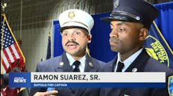 Ramon Suarez Sr. (left) was promoted to captain and his son, Ramon Suarez Jr., was promoted to lieutenant. Ramon Suarez Sr. (left) was promoted to captain and his son, Ramon Suarez Jr., was promoted to lieutenant.