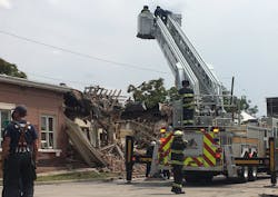 Denver firefighters on scene after nine people were injured in a suspected natural gas explosion that leveled an apartment building on Tuesday, Aug. 14, 2018. Denver firefighters on scene after nine people were injured in a suspected natural gas explosion that leveled an apartment building on Tuesday, Aug. 14, 2018.