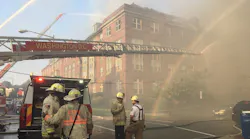 Firefighters on scene during a fire at a senior apartment complex in Washington DC on Wednesday, Sept. 19, 2018.
