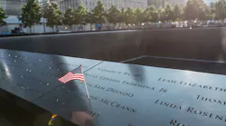 Names of victims adorn a memorial on the perimeter of the reflecting pool at the World Trade Center site in New York.