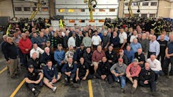 Past and present Hyannis firefighters pose for a photo during a gathering to enjoy one last meal at a fire station that is closing after 53 years in favor of a new facility. Past and present Hyannis firefighters pose for a photo during a gathering to enjoy one last meal at a fire station that is closing after 53 years in favor of a new facility.