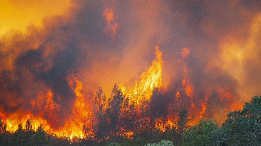 Flames erupt from the River Fire near Scott's Valley Road in Lake County, CA, on Aug. 2, 2018.
