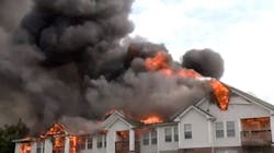 A massive fire consumes a sprawling condominium complex in Olmsted Falls, OH, on Thursday, Sept. 20, 2018.