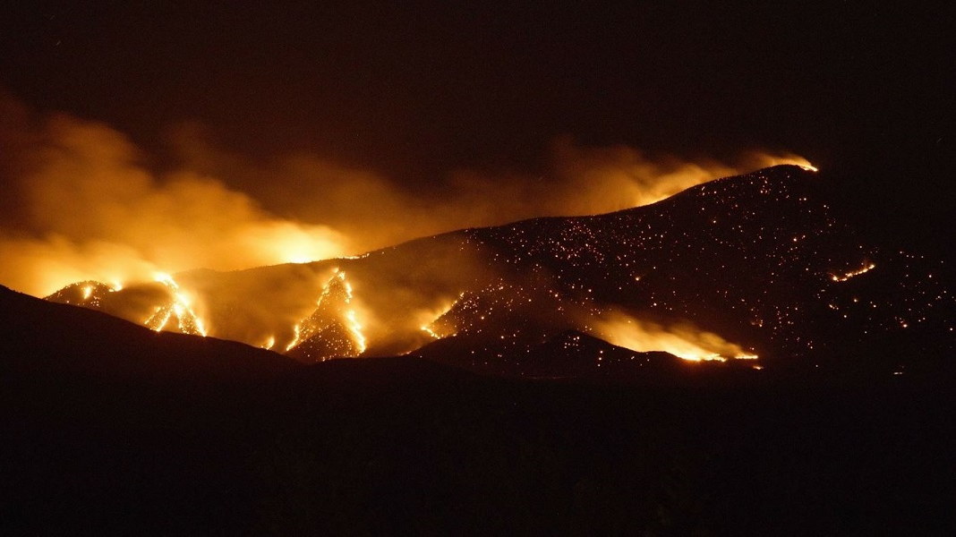 The Sawmill Fire burning overnight in Arizona's Santa Rita Mountains on April 25, 2017.