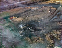 The explosions left large craters where the trailer/magazines had been located. The explosions left large craters where the trailer/magazines had been located.