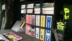 Squad 6 from the Huntingtown, MD, Fire Department designed the interior of their cab to accommodate multiple map books in this custom-made box. Squad 6 from the Huntingtown, MD, Fire Department designed the interior of their cab to accommodate multiple map books in this custom-made box.