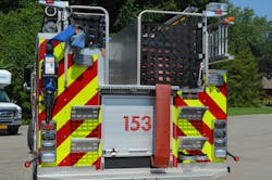 Engine 153 from the St. Paul Blvd. Fire Department near Rochester, NY, operates this 2018 Sutphen Monarch pumper. The hosebed was designed with a walkway to permit a safe operating area for personnel when loading hose. Note the fixed steps, full height handrails and notch in the rear compartment for the supply line. Engine 153 from the St. Paul Blvd. Fire Department near Rochester, NY, operates this 2018 Sutphen Monarch pumper. The hosebed was designed with a walkway to permit a safe operating area for personnel when loading hose. Note the fixed steps, full height handrails and notch in the rear compartment for the supply line.