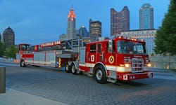 A whole collection of Amdor roll-up doors, including ones on the cab, were installed on a tiller aerial built by Pierce Mfg. A whole collection of Amdor roll-up doors, including ones on the cab, were installed on a tiller aerial built by Pierce Mfg.