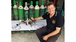 EasyTek President Stephen Burton with the Haskel oxygen boost pump used in the cave rescue.