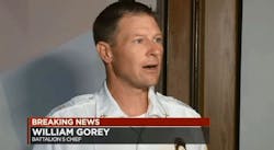 Battalion Chief William Gorey suffered burns to his hands. Battalion Chief William Gorey suffered burns to his hands.