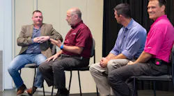 From left, Ryan Pennington, Rick Mason, Dr. Gavin Horn and Aaron Zamzow speak during a panel discussion on firefighter health and wellness hosted by MSA at Firehouse Expo in Nashville, TN, on Thursday, Oct. 18, 2018.