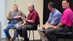 From left, Ryan Pennington, Rick Mason, Dr. Gavin Horn and Aaron Zamzow speak during a panel discussion on firefighter health and wellness hosted by MSA at Firehouse Expo in Nashville, TN, on Thursday, Oct. 18, 2018.