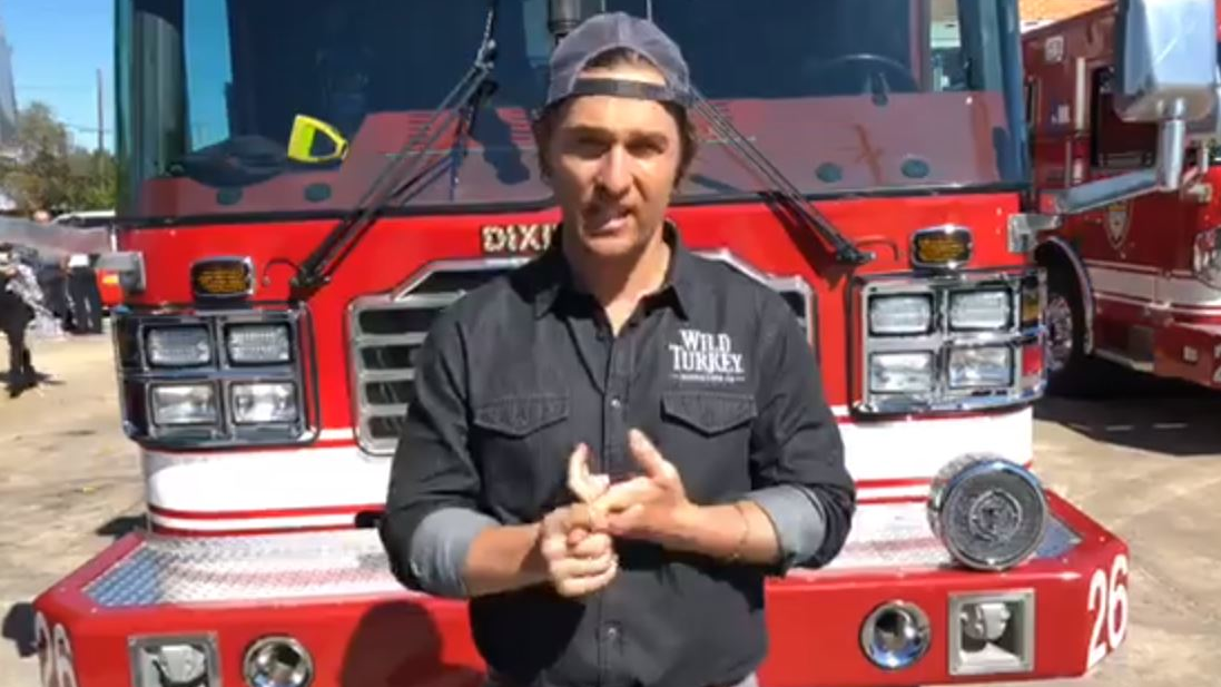 Actor Matthew McConaughey outside Fire Station 26 in Houston on Sunday, Oct. 29, 2018, before surprising firefighters with food and beverages on National First Responders Day.