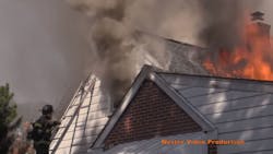 Allentown firefighters battle a two-alarm fire Sunday. Allentown firefighters battle a two-alarm fire Sunday.