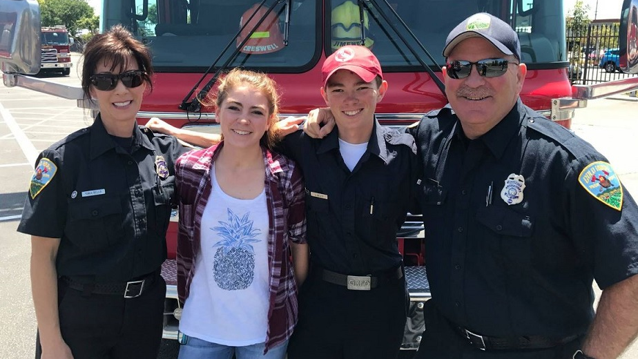 Gold Ridge firefighters Tonia and Vail Bello with their daughter Rylee and son Logan, who is also a volunteer firefighter.
