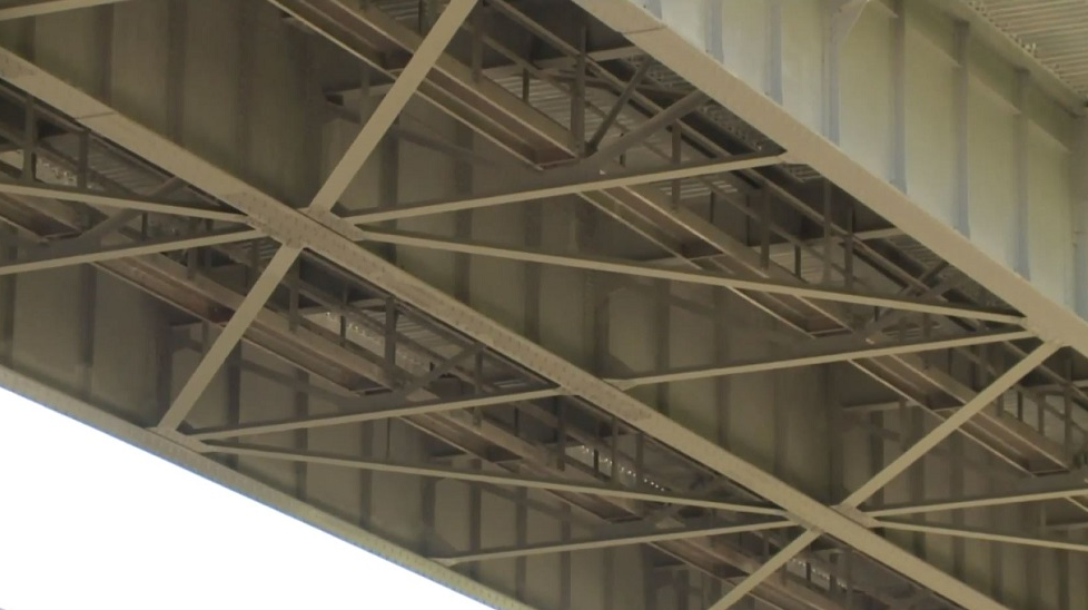A view of the maintenance catwalks beneath the Blanchette Bridge in St. Charles, MO, where a man became stuck and had to be rescued by firefighters on Tuesday, Oct. 23, 2018.