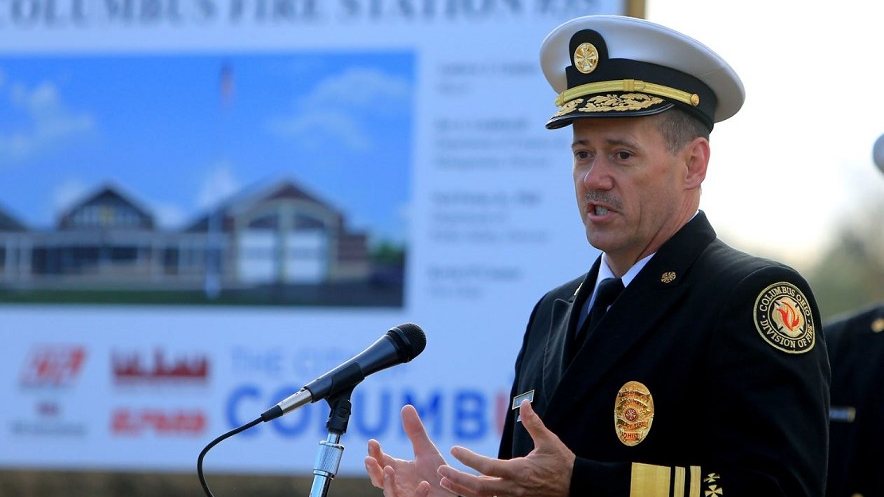 Columbus Fire Chief Kevin O'Connor speaks at a groundbreaking ceremony for a new Far East Side fire station on Wednesday, Oct. 17, 2018.