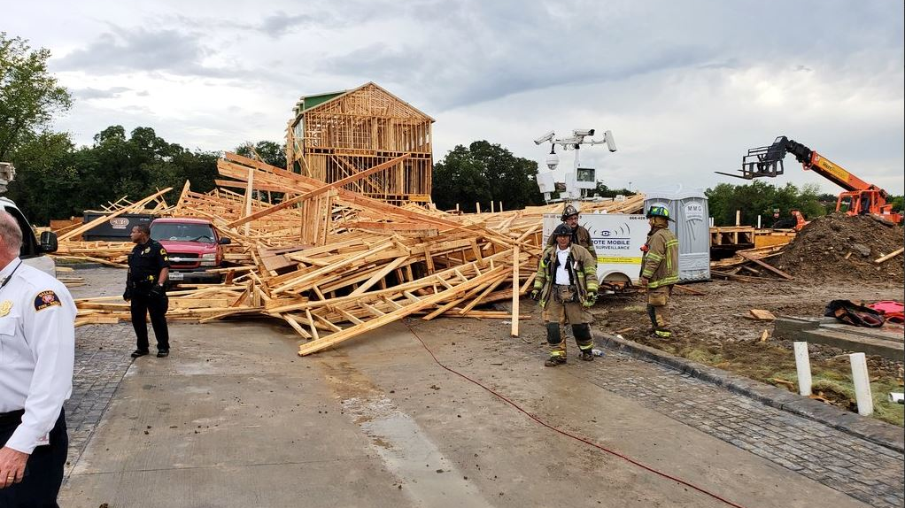 Dallas firefighters on scene after a construction worker was killed in a collapse on Monday, Oct. 8, 2018.