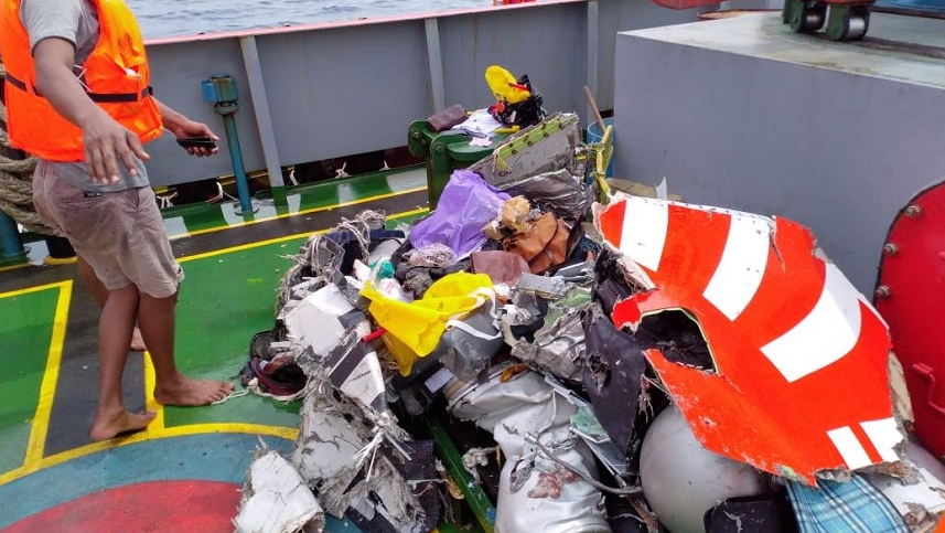 Debris recovered from the water after a Lion Air passenger jet with 188 people on board crashed into the sea shortly after taking off from an airport in Jakarta, Indonesia on Monday, Oct. 29, 2018.