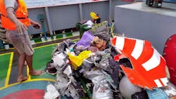 Debris recovered from the water after a Lion Air passenger jet with 188 people on board crashed into the sea shortly after taking off from an airport in Jakarta, Indonesia on Monday, Oct. 29, 2018. Debris recovered from the water after a Lion Air passenger jet with 188 people on board crashed into the sea shortly after taking off from an airport in Jakarta, Indonesia on Monday, Oct. 29, 2018.