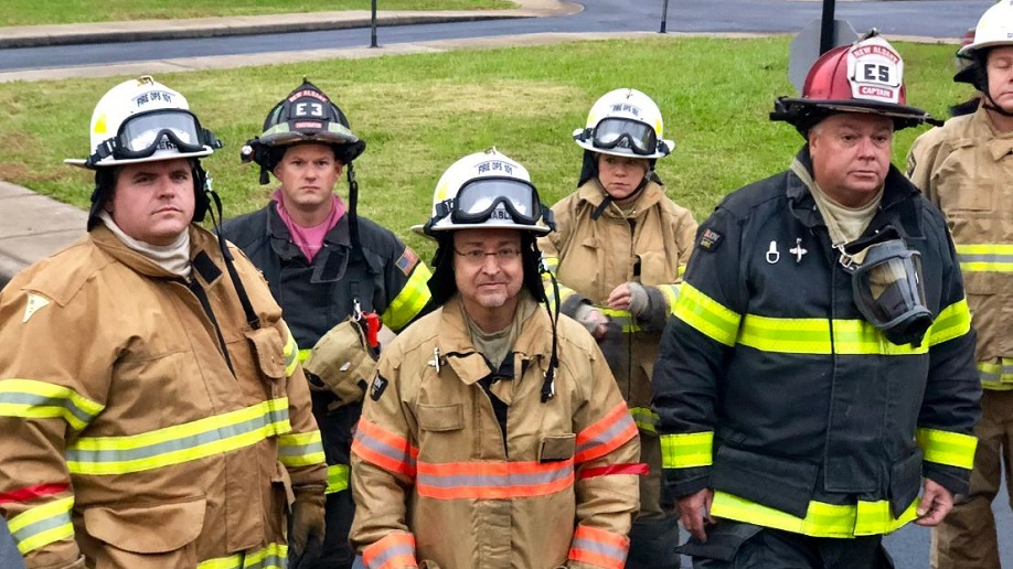 Local politicians gear up alongside firefighters during a training session provided by the Jeffersonville Fire Department on Saturday, Oct. 27, 2018.