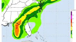 This info graphic shows the potential rainfall in inches along the projected path of Hurricane Michael.