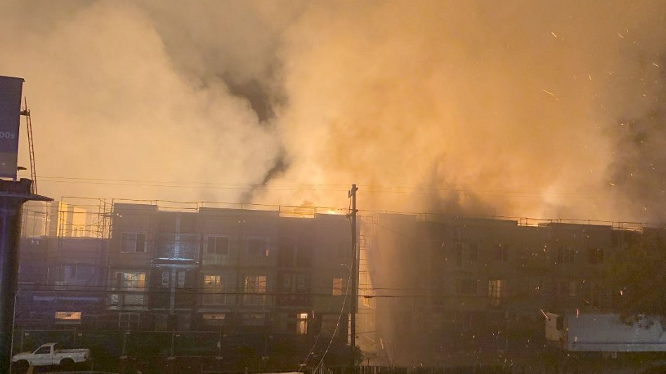 This image captures arrival conditions at a massive fire that destroyed several buildings in a housing development in Oakland, CA, on Tuesday, Oct. 23, 2018.