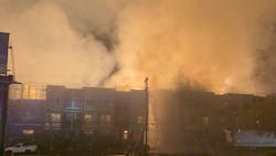 This image captures arrival conditions at a massive fire that destroyed several buildings in a housing development in Oakland, CA, on Tuesday, Oct. 23, 2018.