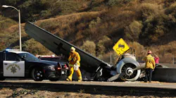 Los Angeles County firefighters on scene after a vintage World War II-era plane crashed on the 101 Freeway in Agoura Hills, CA, on Tuesday, Oct. 23, 2018.