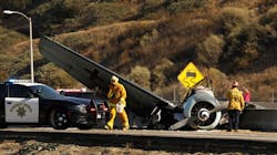 Los Angeles County firefighters on scene after a vintage World War II-era plane crashed on the 101 Freeway in Agoura Hills, CA, on Tuesday, Oct. 23, 2018. Los Angeles County firefighters on scene after a vintage World War II-era plane crashed on the 101 Freeway in Agoura Hills, CA, on Tuesday, Oct. 23, 2018.
