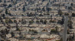 An aerial view of homes destroyed by wildfire in the Coffey Park neighborhood of Santa Rosa, CA, on Oct. 11, 2017.