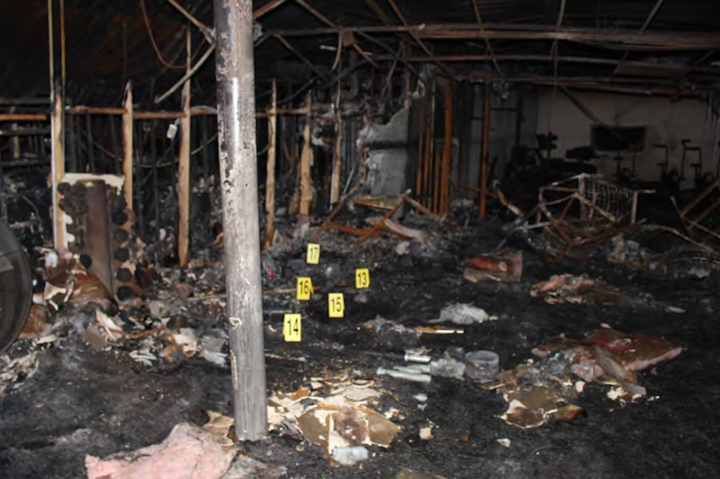 Interior of Spartan Box Gym, post fire. Location where Firefighter Deem was located.